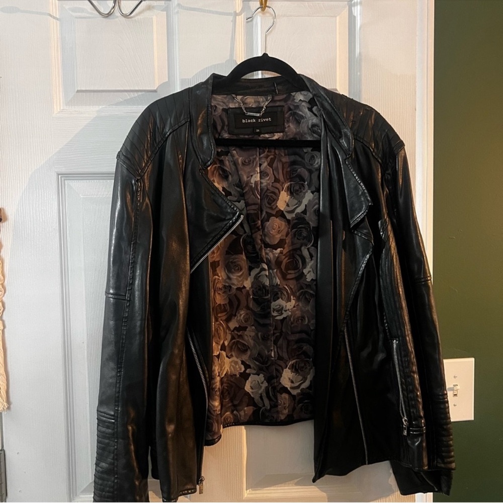 Black Rivet Women's Leather Jacket with Floral Lining